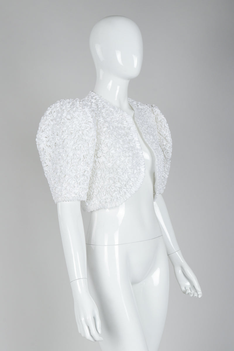 Victor Costa White Ribbon Lace Jacket Front Angle on Mannequin at Recess