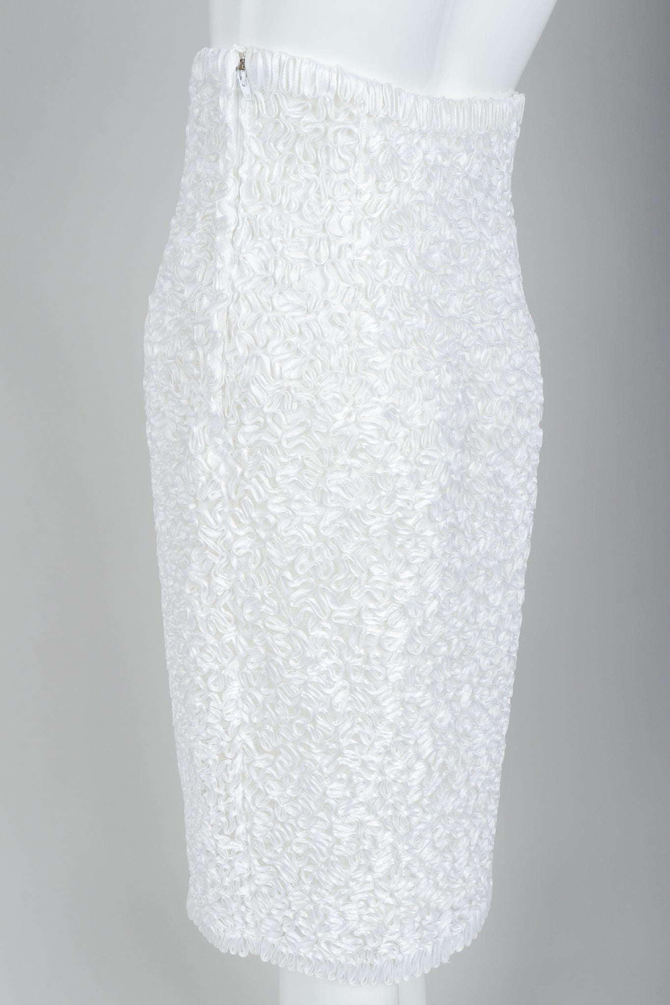 Victor Costa White Ribbon Lace Skirt Back Angle on Mannequin at Recess