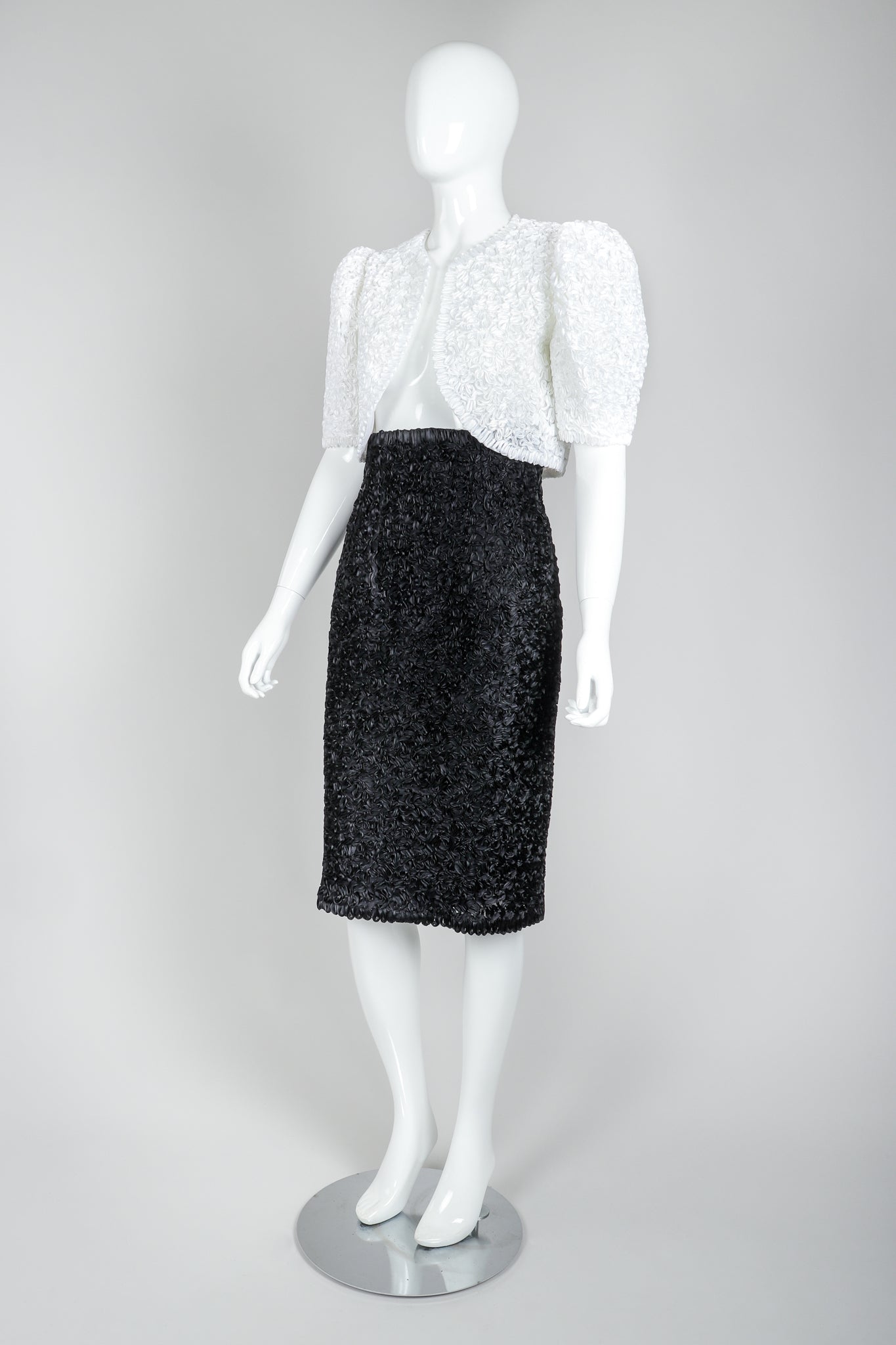 Vintage Victor Costa White Ribbon Lace Jacket and Black Skirt Outfit at Recess Los Angeles
