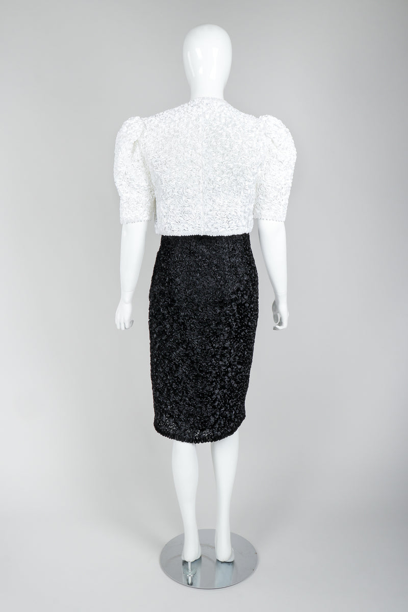 Victor Costa White Ribbon Lace Jacket and Black Skirt, Back View on Mannequin at Recess