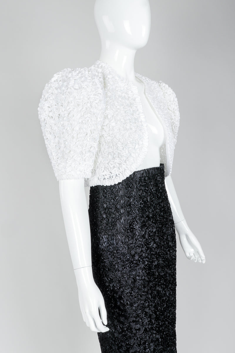 Victor Costa White Ribbon Lace Jacket and Black Skirt, Closeup on Mannequin at Recess