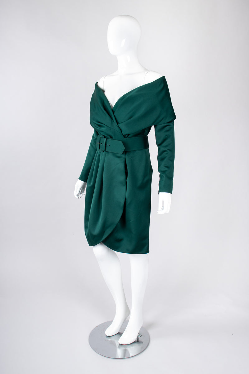 off the shoulder shawl collar dresses Elitara Elegant, , Fashionable Green Elastic Fabric Shawl Collar Mermaid Hem Long Formal Dress, Wedding Guest Holiday Bridesmaid