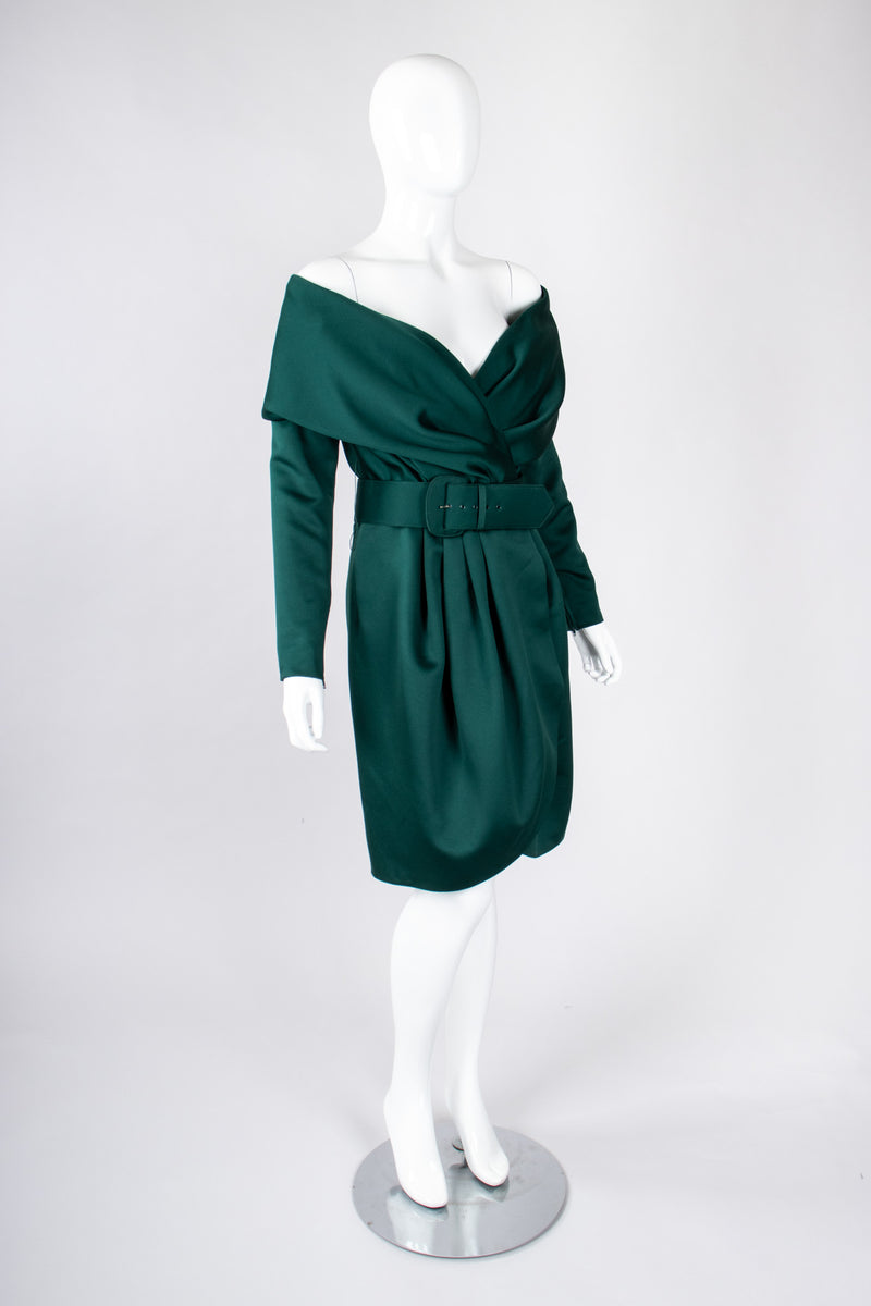 Recess Los Angeles Vintage Victor Costa Off-The-Shoulder Shawl Collar Wrap Dress