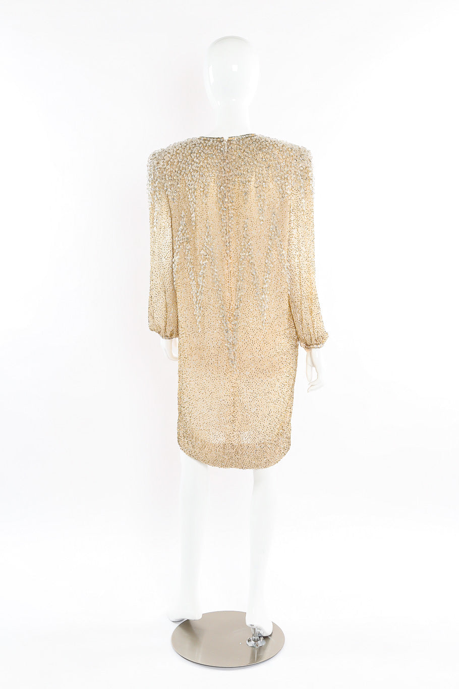 Beaded champagne silk shift dress by Victoria Royal Back View. @recessla
