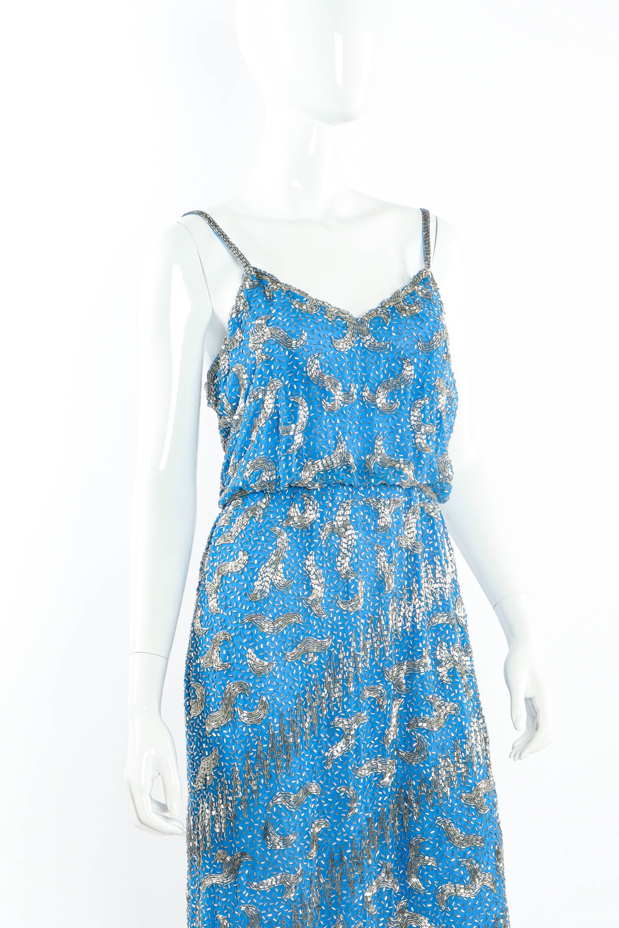 Vintage Victoria Royal Swirl Art Beaded Dress mannequin angle close up @ Recess LA