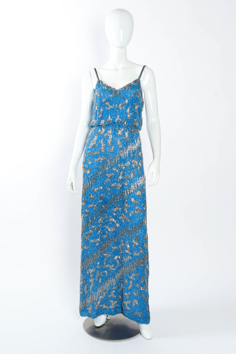Vintage Victoria Royal Swirl Art Beaded Dress mannequin front  @ Recess LA