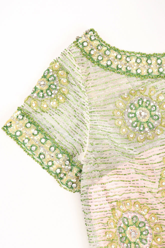 Recess Los Angeles Designer Consignment Vintage Victoria Royal Beaded Mandala Bateau Sheer Shift Dress