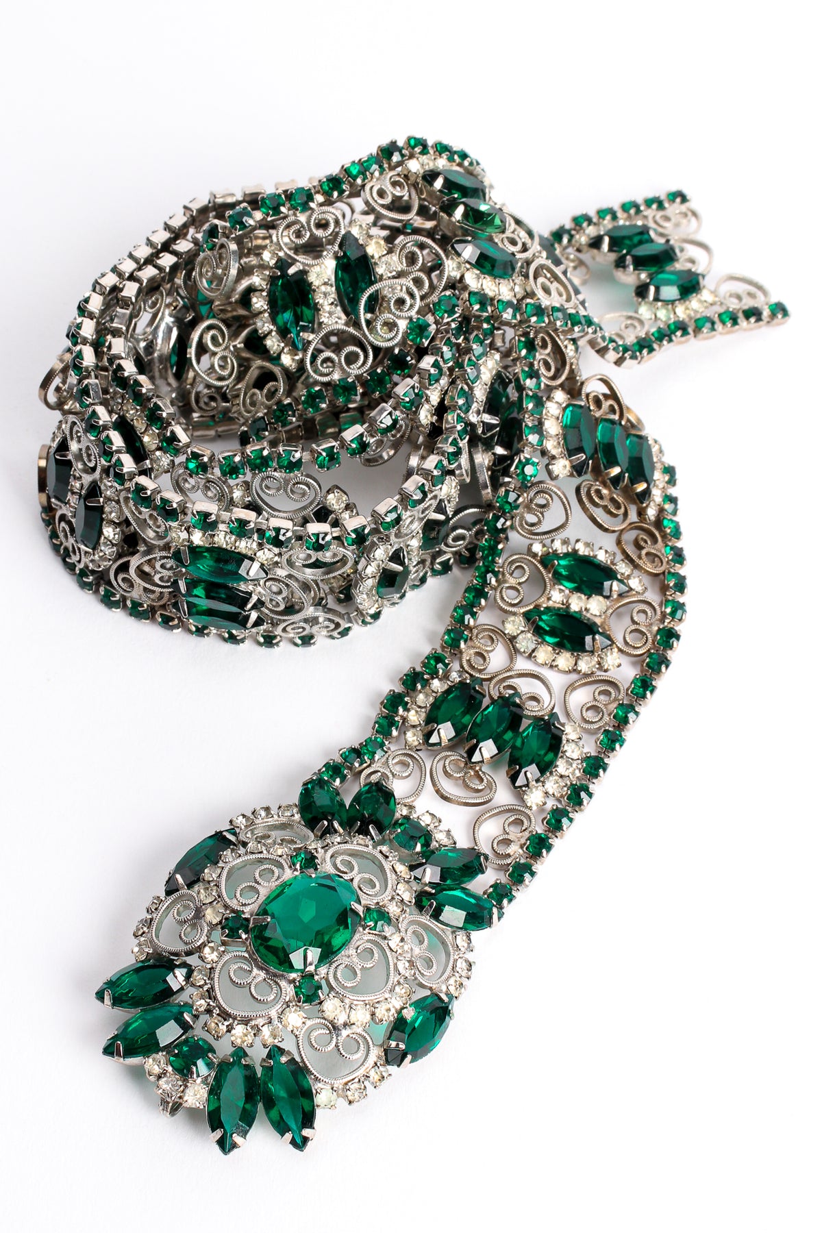 Vintage Emerald Rhinestone Metal Lace Belt – Recess display picture 2