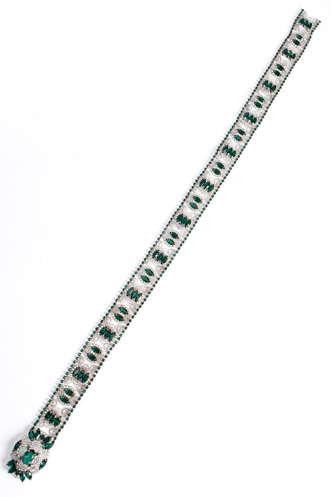 Vintage Emerald Rhinestone Metal Lace Belt flat at Recess Los Angeles