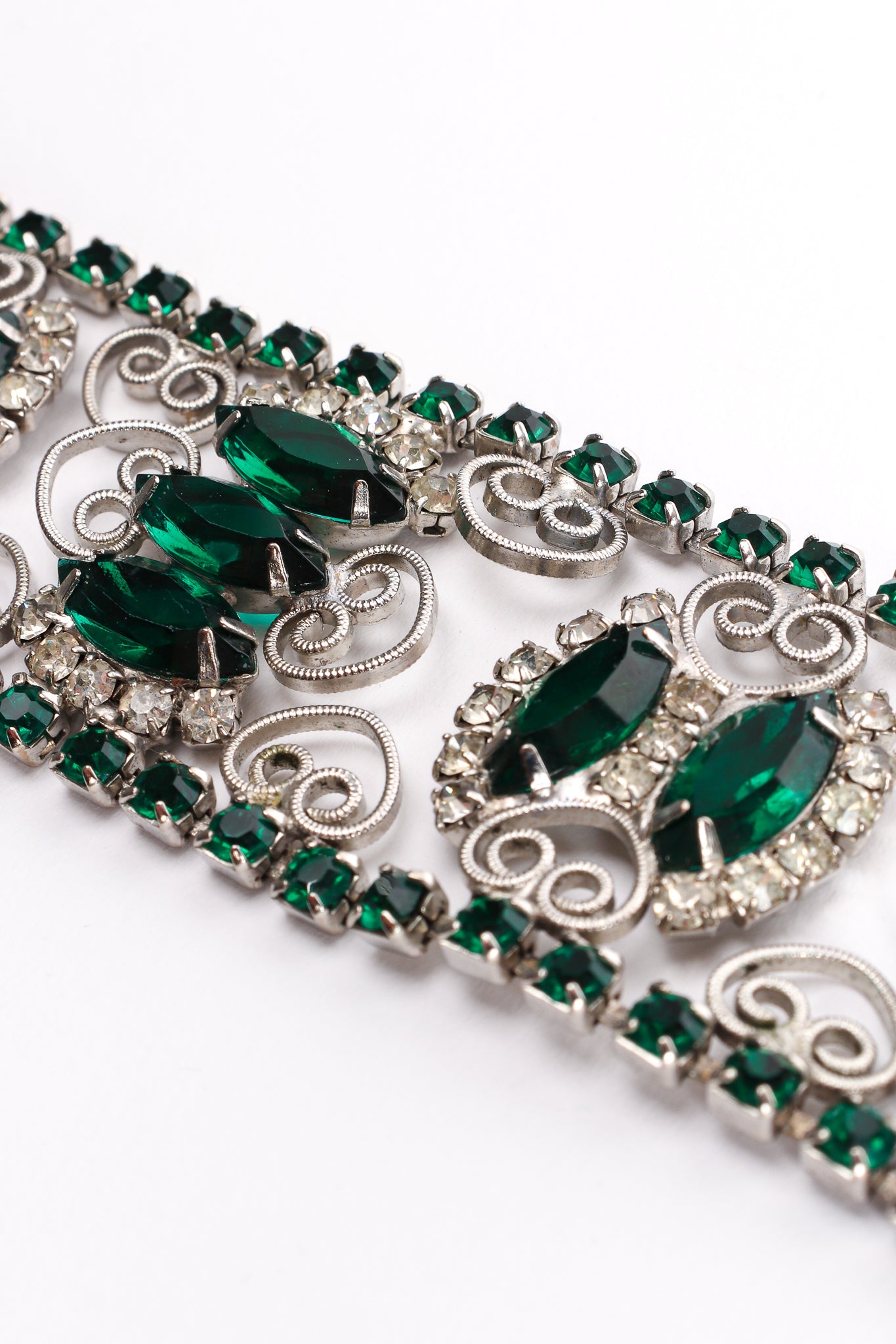 Vintage Emerald Rhinestone Metal Lace Belt stone metal filigree loop wear at Recess Los Angeles