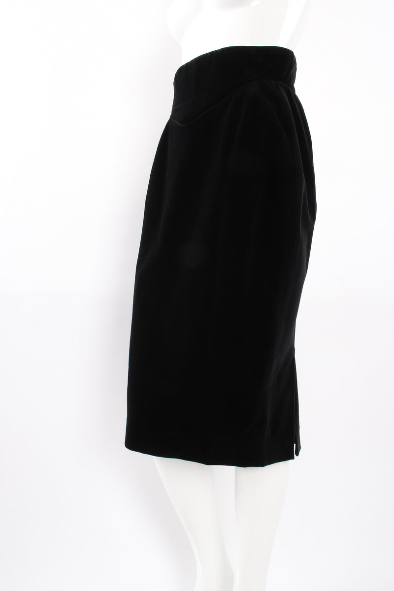 Vintage Vivienne Westwood Velvet Cinched Yoke Skirt on Mannequin angle at Recess Los Angeles