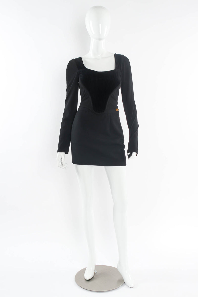 Vintage Vivienne Westwood 1990s Corset Top & Mini Skirt Set mannequin front @ Recess LA