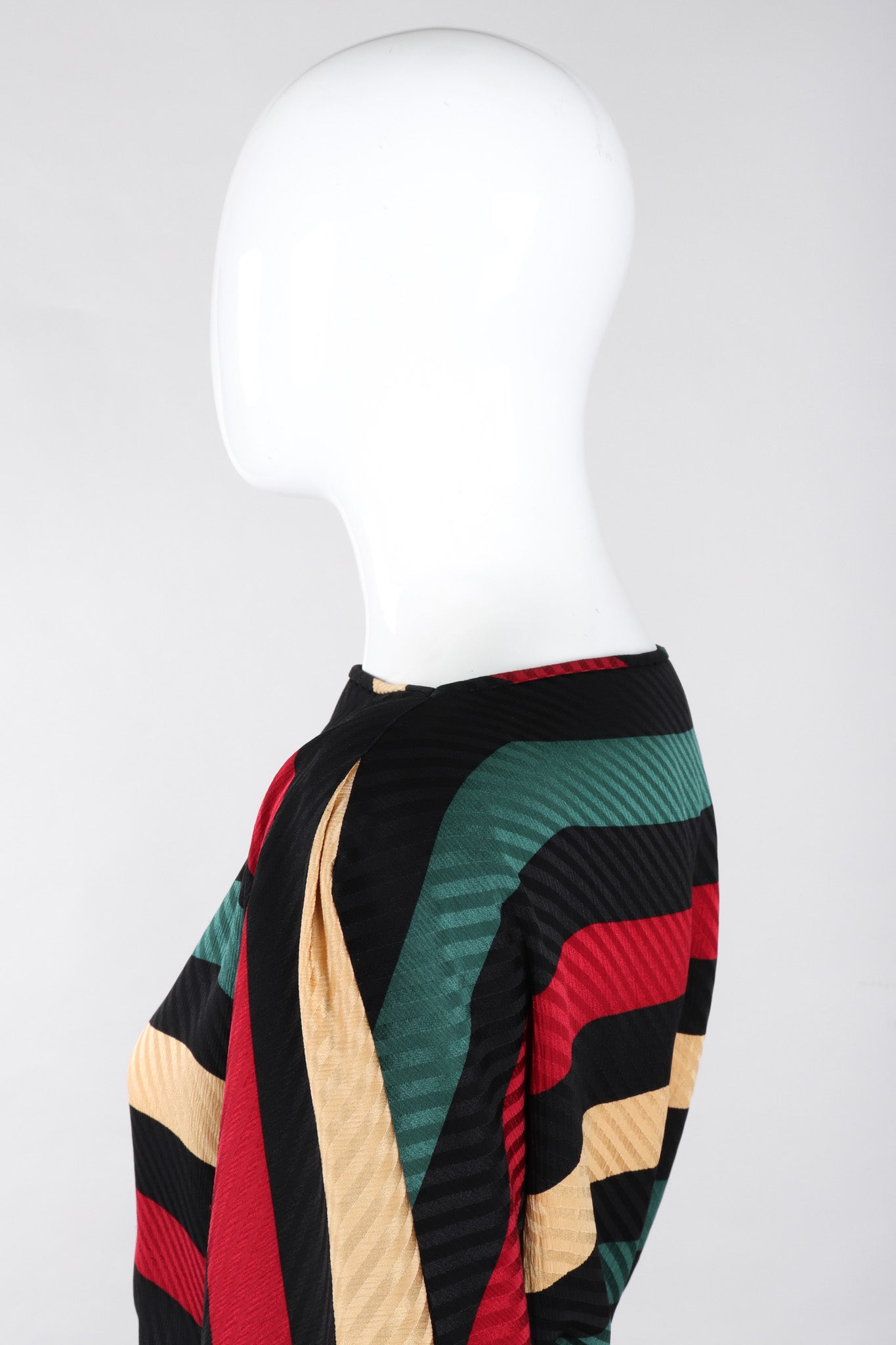 Vintage Michaele Vollbracht Light Boxy Top Matching Button Skirt Striped Set Mushrooms Leaves Olives
