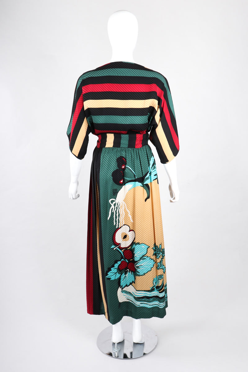Vintage Michaele Vollbracht Light Boxy Top Matching Button Skirt Striped Set Mushrooms Leaves Olives