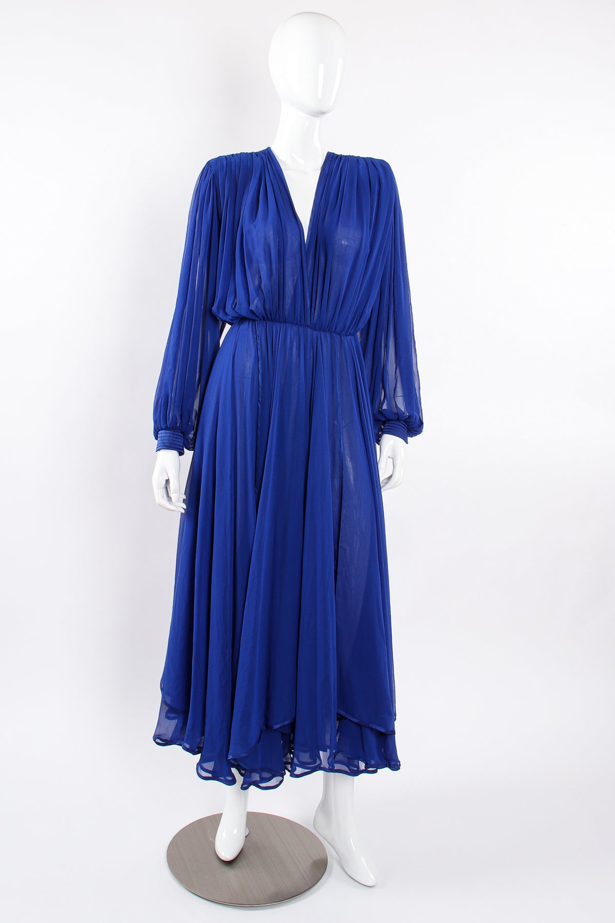 Vtg Wayne Clark Couture Royal Blue Chiffon Evening Dress Totally Sheer Sz Large sold