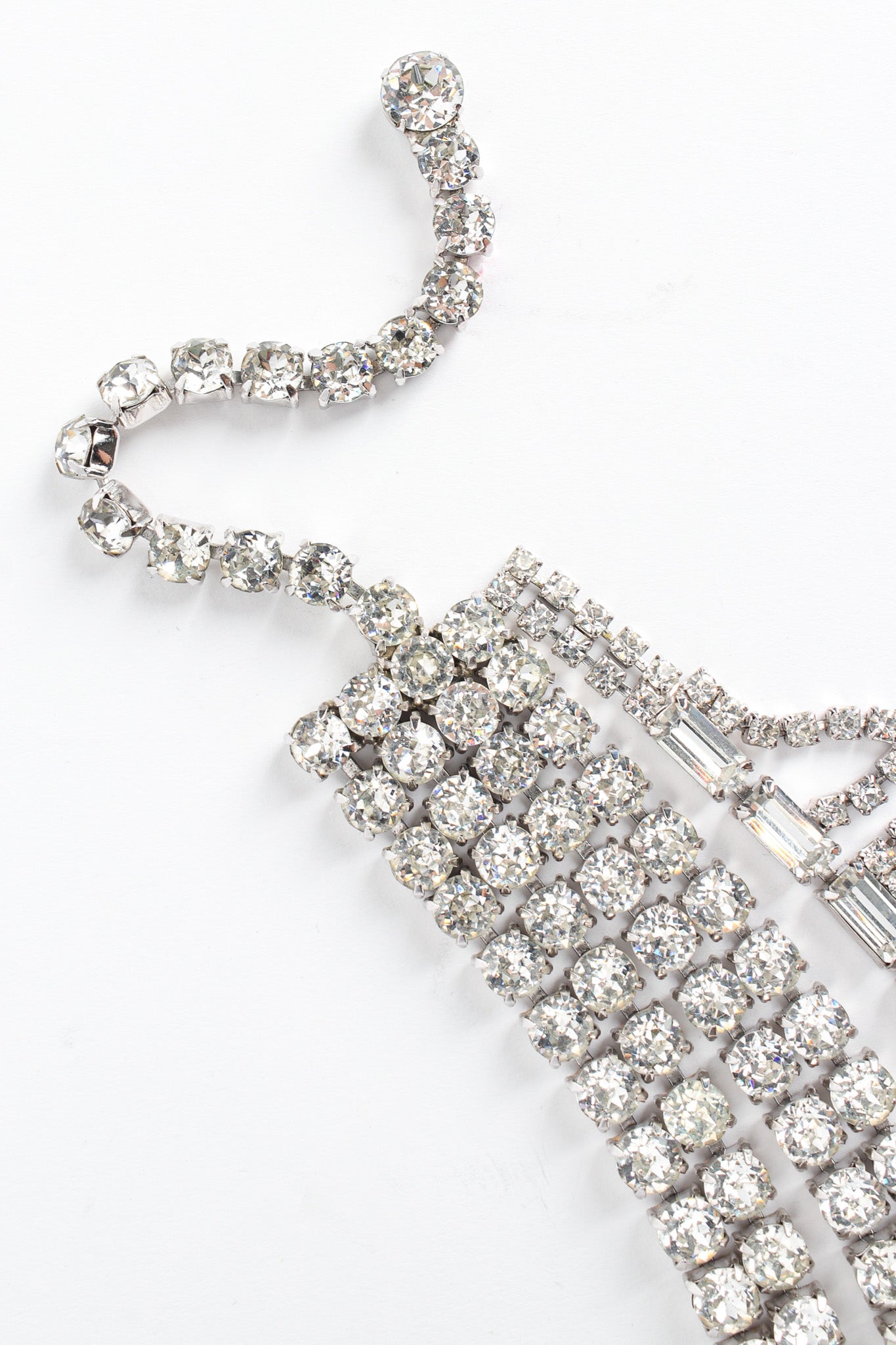 Vintage Weiss Tiered Rhinestone Waterfall Choker Necklace front necklace end @ Recess LA