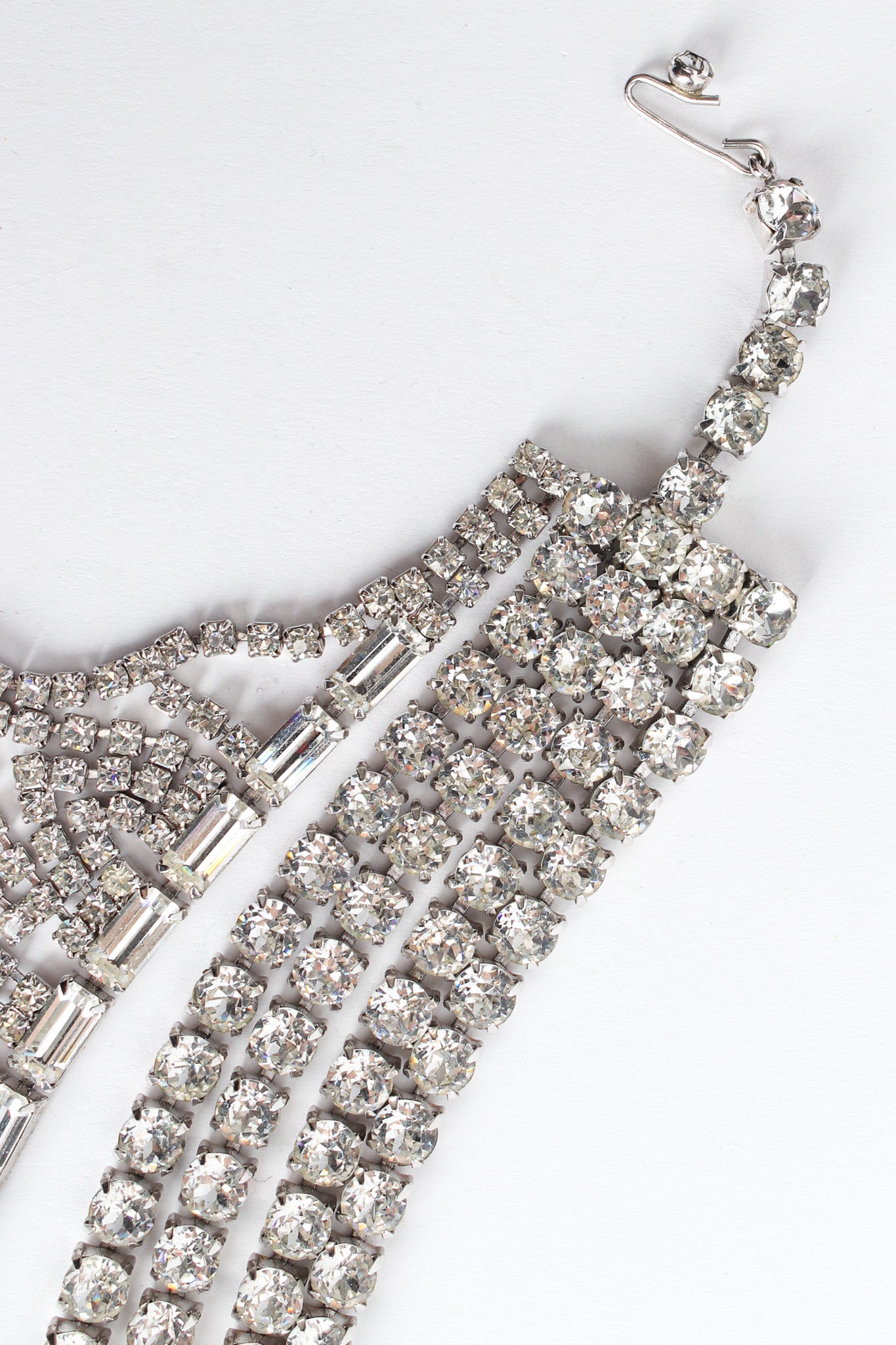 Vintage Weiss Tiered Rhinestone Waterfall Choker Necklace front hook clasp @ Recess LA
