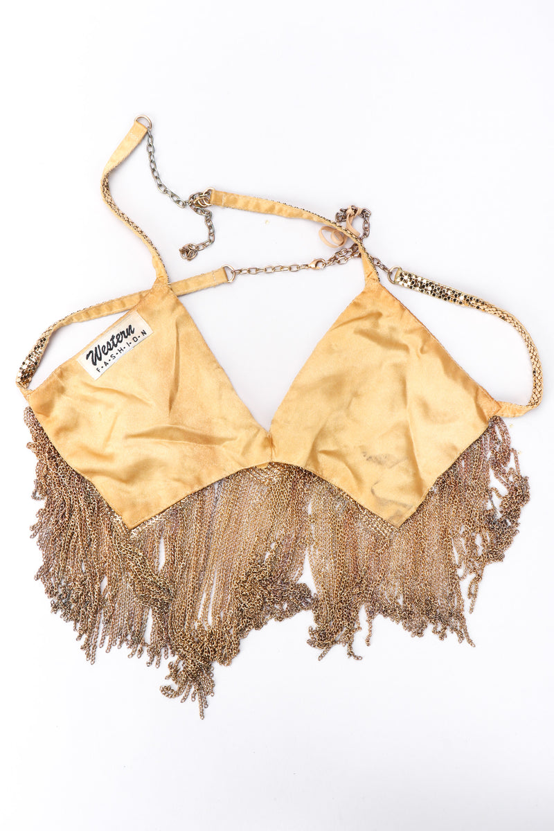 Vintage Western Fashion Gold Metal Mesh Fringe Shimmy Bikini Top