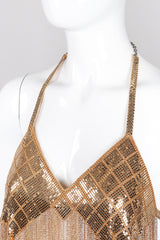 Recess Los Angeles Vintage Western Fashion Vegas Gold Metal Mesh Fringe Shimmy Bikini Top & Skirt Set