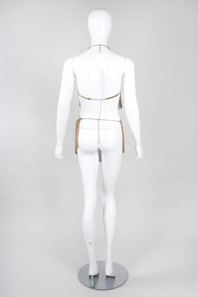 Recess Los Angeles Vintage Western Fashion Gold Metal Mesh Fringe Shimmy Bikini Top & Skirt Set