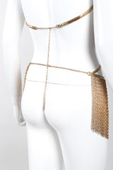 Recess Los Angeles Vintage Western Fashion Gold Metal Mesh Fringe Shimmy Bikini Top & Skirt Set