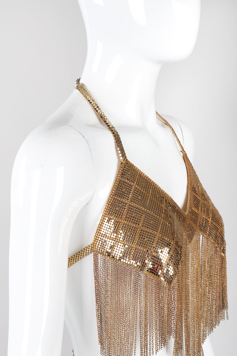 Recess Los Angeles Vintage Western Fashion Vegas Gold Metal Mesh Fringe Shimmy Bikini Top & Skirt Set