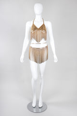 Recess Los Angeles Vintage Western Fashion Vegas Gold Metal Mesh Fringe Shimmy Bikini Top & Skirt Set