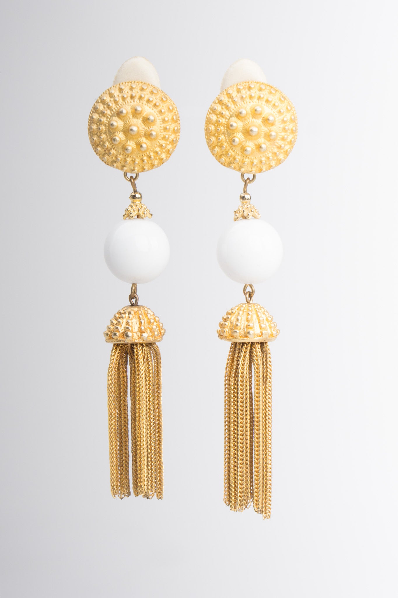 Les Bernard Vogue Etruscan Chain Tassel Drop Earrings