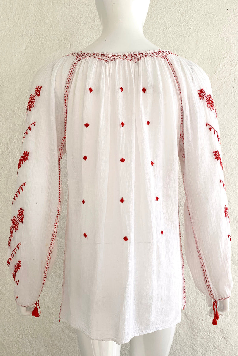 Vintage Folk Embroidered Gauze Peasant Blouse on Mannequin Back Untuck at Recess Los Angeles