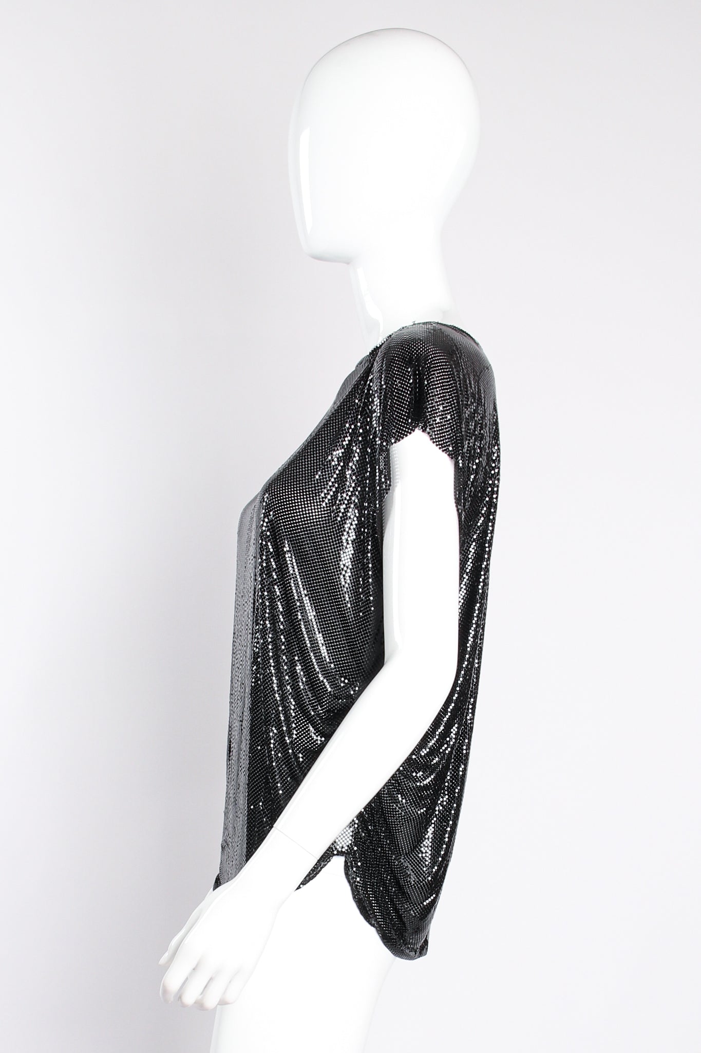 Vintage Whiting & Davis Anthony Ferrara Metal Mesh Cap Sleeve Top on Mannequin side at Recess LA