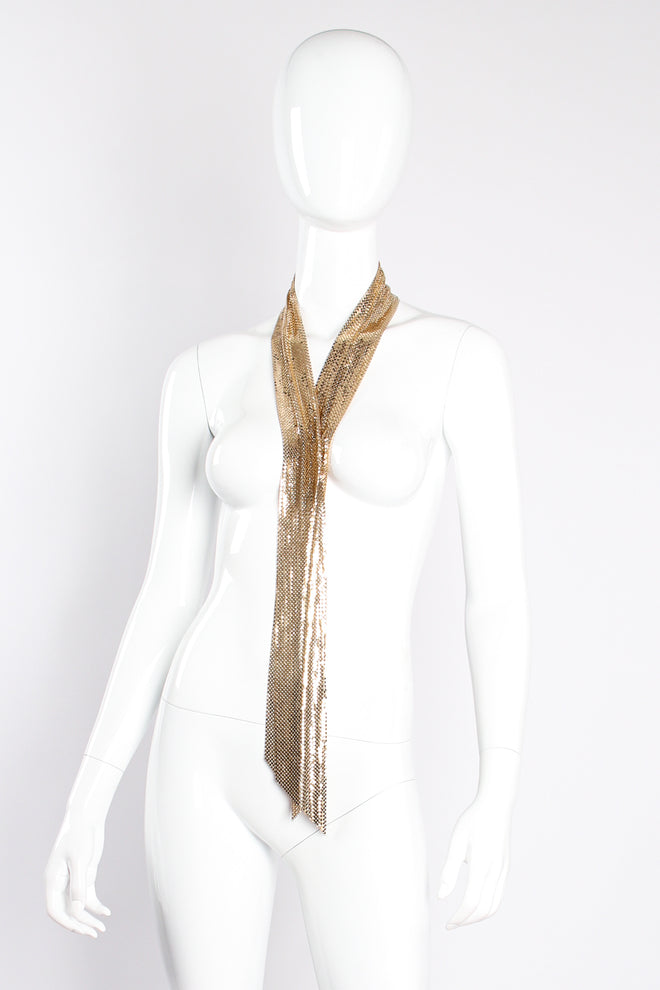Vintage Whiting & Davis Gold Metal Mesh Scarf Sash Tie on mannequin at Recess Los Angeles