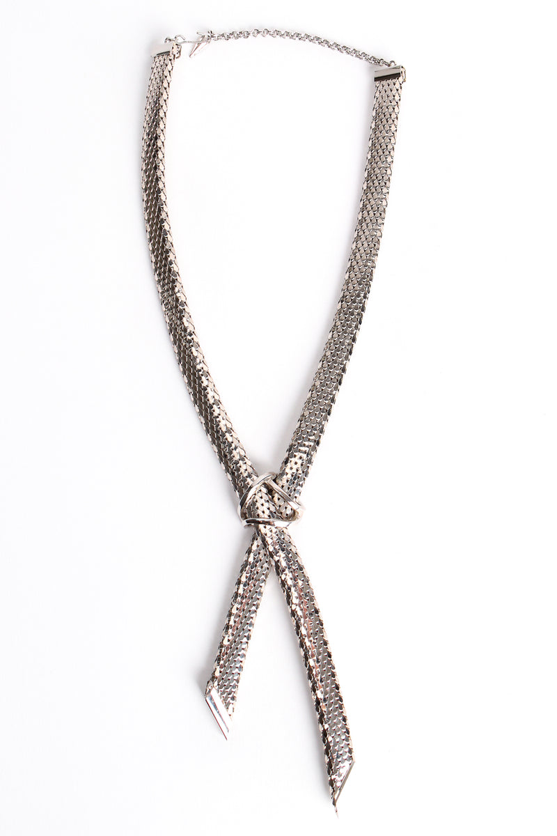 Vintage Whiting & Davis Scale Mesh Lariat Knot Bolo Necklace backside at Recess Los Angeles