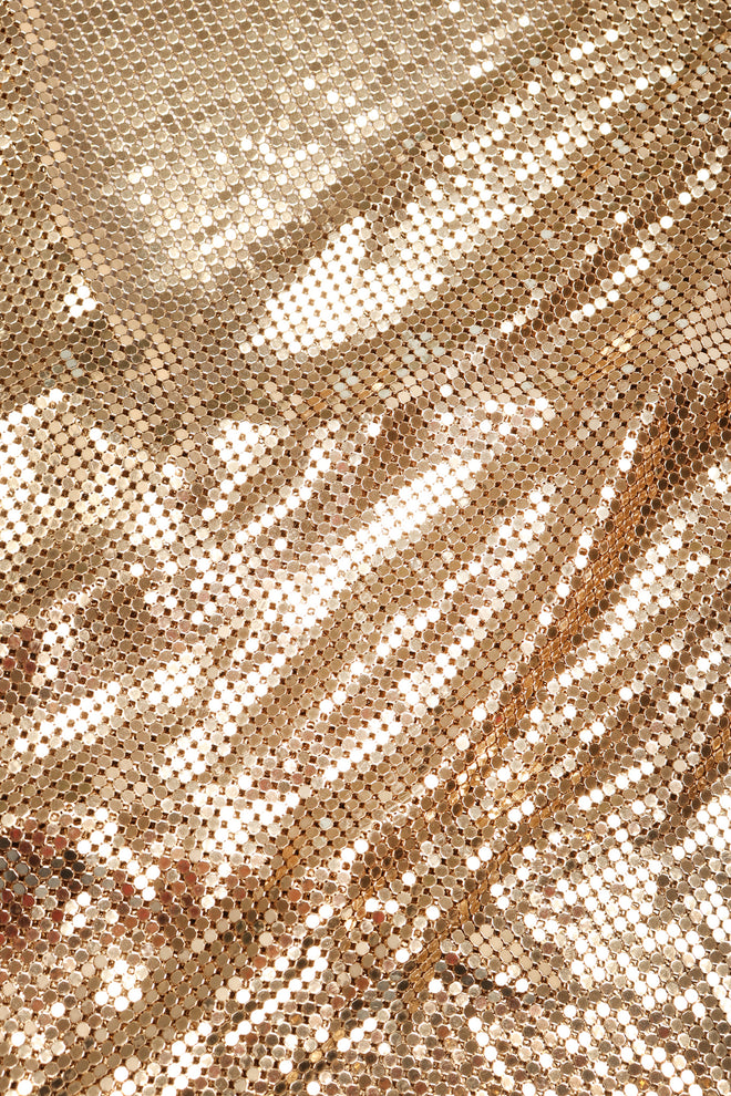 Recess Los Angeles Designer Consignment Vintage Whiting & Davis Draped Liquid Gold Metal Mesh Twist Top II