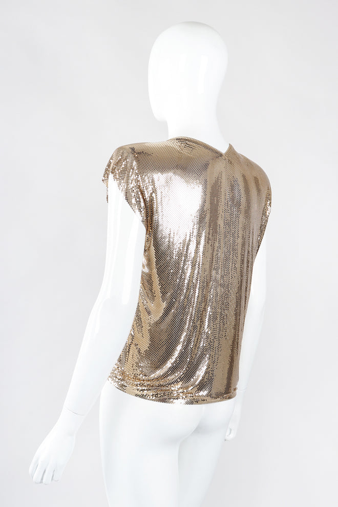 Recess Los Angeles Designer Consignment Vintage Whiting & Davis Draped Liquid Gold Metal Mesh Twist Top II