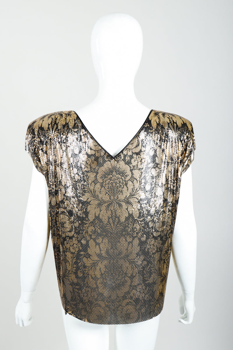 Vintage Whiting & Davis Floral Print Draped Mesh Top on Mannequin back at Recess Los Angeles