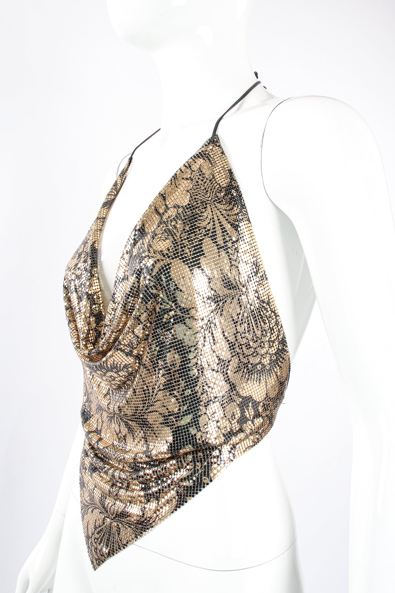 Vintage Whiting & Davis Floral Mesh Halter Top on Mannequin angle at Recess Los Angeles