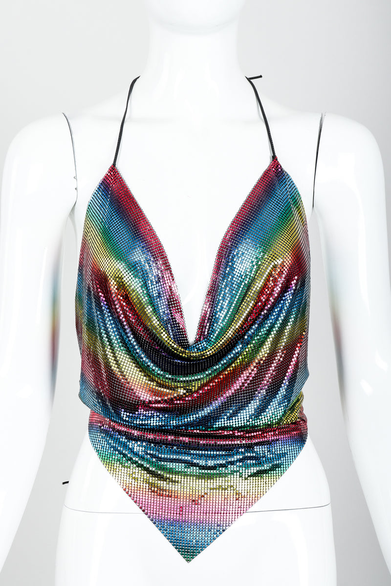 Vintage Whiting & Davis Rainbow Mesh Halter Top on Mannequin front crop at Recess Los Angeles