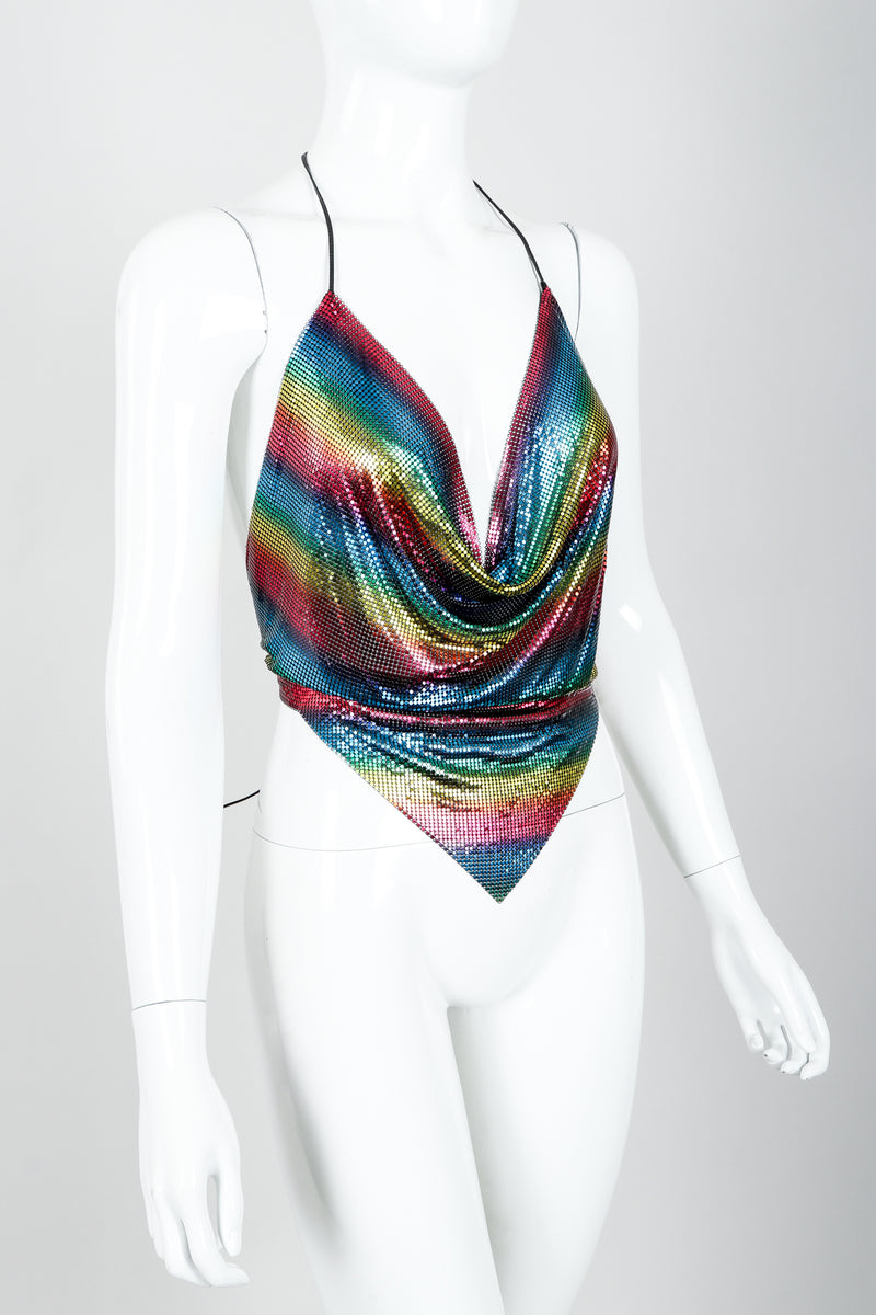 Vintage Whiting & Davis Rainbow Mesh Halter Top on Mannequin angle at Recess Los Angeles