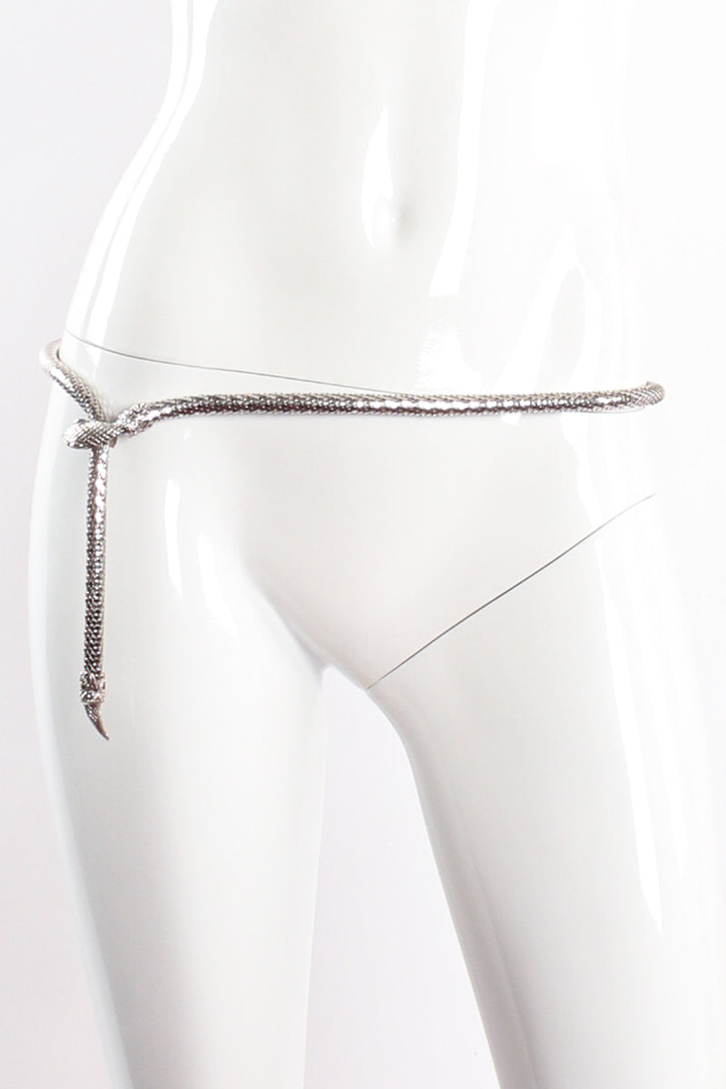 Vintage Whiting & Davis Silver Metal Mesh Snake Belt Necklace on mannequin at Recess Los Angeles