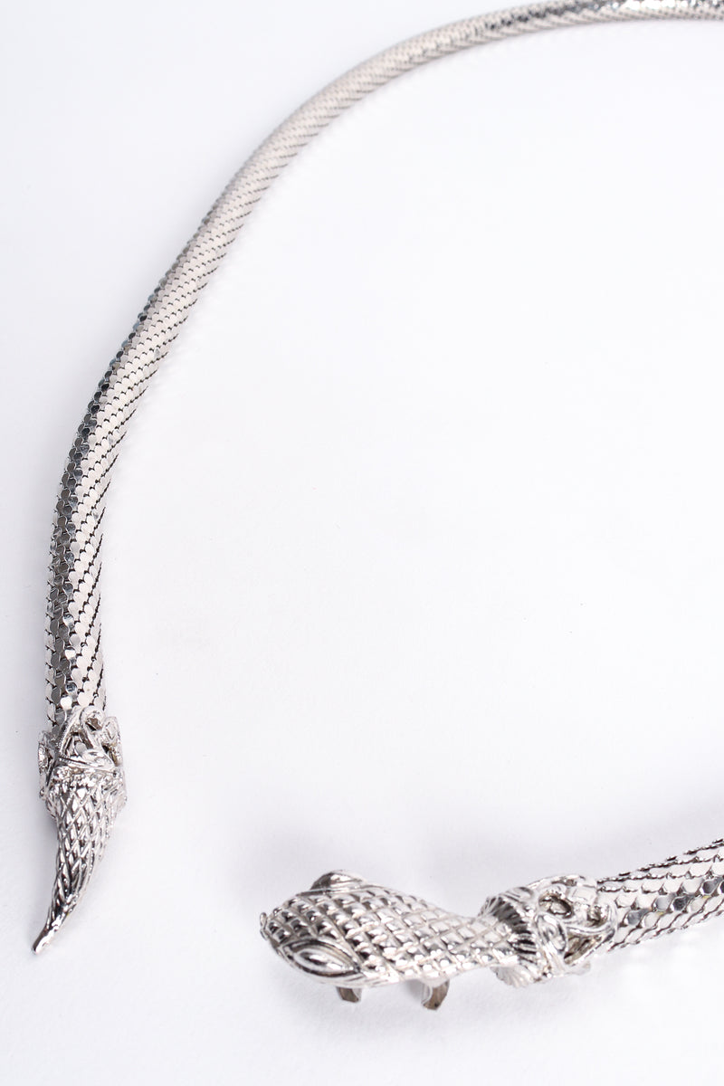 Vintage Whiting & Davis Silver Metal Mesh Snake Belt Necklace detail at Recess Los Angeles