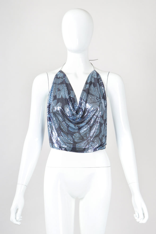 Recess Designer Consignment Vintage Whiting & Davis Rare Floral Metal Mesh Halter Top NYE Disco Ball Los Angeles Resale