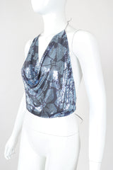 Recess Designer Consignment Vintage Whiting & Davis Rare Floral Metal Mesh Halter Top NYE Disco Ball Los Angeles Resale