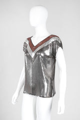 Recess Los Angeles Vintage Whiting & Davis Mixed Metal Liquid Mesh V-Neckl Tee Top