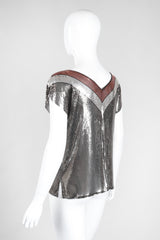 Recess Los Angeles Vintage Whiting & Davis Mixed Metal Liquid Mesh V-Neckl Tee Top