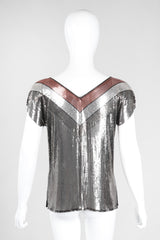 Recess Los Angeles Vintage Whiting & Davis Mixed Metal Liquid Mesh V-Neckl Tee Top