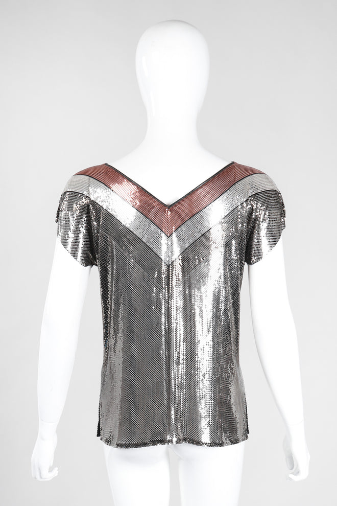 Recess Los Angeles Vintage Whiting & Davis Mixed Metal Liquid Mesh V-Neckl Tee Top