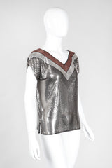 Recess Los Angeles Vintage Whiting & Davis Mixed Metal Liquid Mesh V-Neckl Tee Top