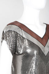 Recess Los Angeles Vintage Whiting & Davis Mixed Metal Liquid Mesh V-Neckl Tee Top
