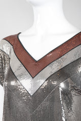 Recess Los Angeles Vintage Whiting & Davis Mixed Metal Liquid Mesh V-Neckl Tee Top