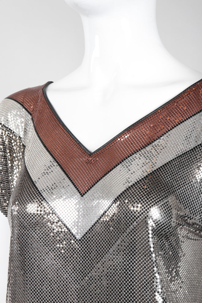 Recess Los Angeles Vintage Whiting & Davis Mixed Metal Liquid Mesh V-Neckl Tee Top